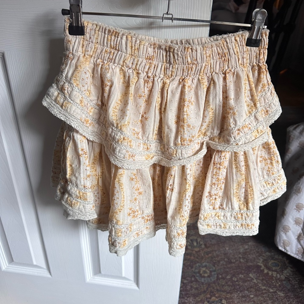 Loveshackfancy Floral Ruffle Mini Skirt Cream & Pale Yellow